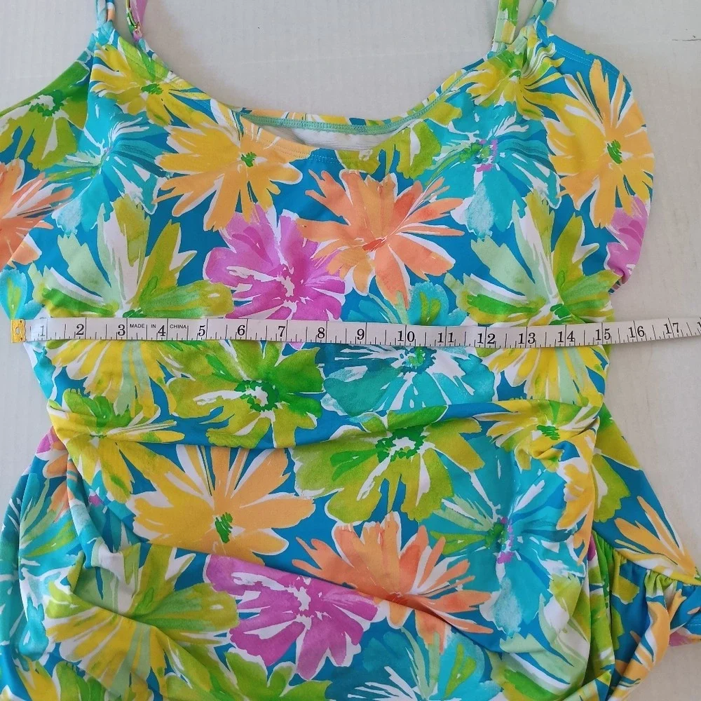 Bleu Rod Beattie Tankini Top Womens 22W Multi Floral Ruched V-Neck RBSO24473X